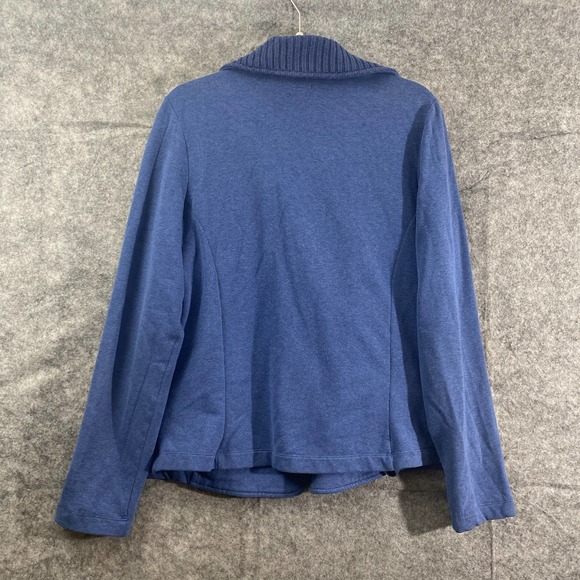 LL Bean Moto Jacket Blue Large Knit Asymmetrical Full Zip Long Sleeve Collared - Picture 3 of 9